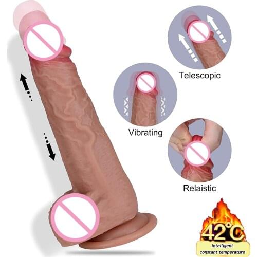 Thrusting Dildo Vibrator 12 Speeds G Spot Stimulation Rechargeable Remote Control Vibrating Heating Penis Sex Toys for Women