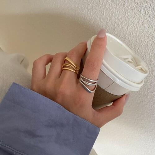 AOMU Trendy Multilayer Irregular Geometry Hollow Twisted Matte Metal Gold Silver Color Opening Ring for Women Exquisite Jewelry
