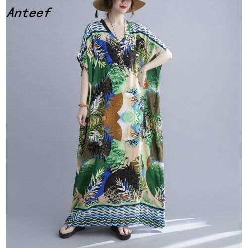 Short sleeve cotton satin vintage floral dresses women casual loose maxi long summer beach dress elegant clothes 2021 sundress
