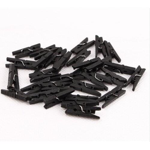 100pcs Black Wooden Clothes Pins Pegs Mini Clothespins Clips Card Holder Wedding Crafts 25mm