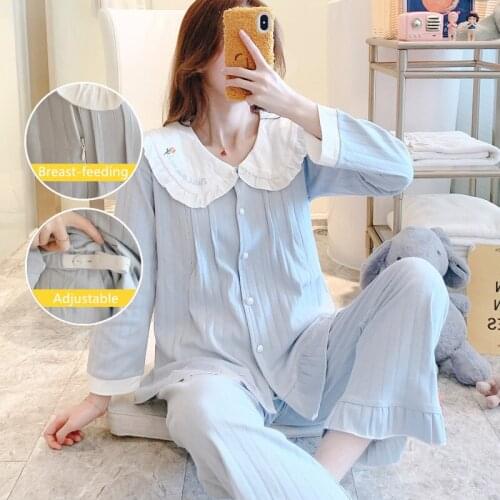 2PCS/Set Quality Cotton Maternity Nursing Clothing Suits Sweet Spring Breast Feeding Lounge for Pregnant Women Pregnancy Pajamas