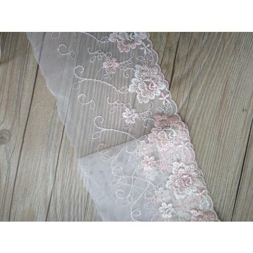 2Yards Embroidered Lace Fabrics Womens Clothing DIY Handicraft Skin Pink Flowers Trim Curtains Sewing Accessories