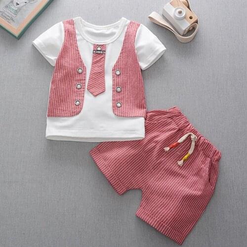 2021 Boy Clothes New Summer Gentleman Suit Short Sleeve Shirt Shorts Two-piece Suit Boys British Set For Baby 1 2 3 4 Years