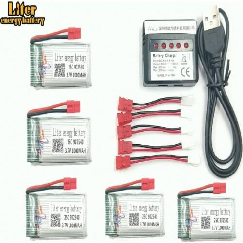 3.7V 1000mAh 902540 LiPo Battery Integrated charger for SYMA X5hw x5hc RC Drone Quadcopter + AC 5in1 Charger Spare Parts Set