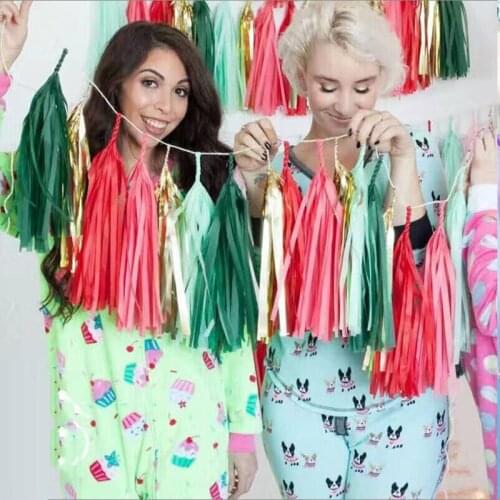 5Pcs/Bag 14inch Pink Tissue Paper Foil Tassel Garland for Wedding Kids Birthday Party Decorations Baby Shower Favors Supply