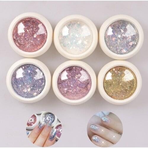 6Pcs/set Holographic Nail Glitter Set Gold Bottle DIY Flake Nail Art Hexagon Glitter Powder Mermaid Sequins For Nail