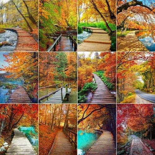 DIY Diamond Painting Autumn Landscape 5D Diamond Embroidery Full Square /Round Bridge Handmade Art Gift Home Decoration
