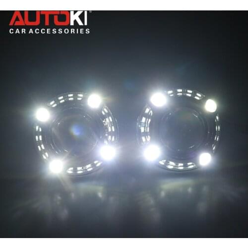 Autoki Car Styling 2.5'' Bi-Xenon Mini Projector Lens H1 w/ LED Angel Eyes Daytime Running Lights Lens DRL for H4 H7 Auto Lamps