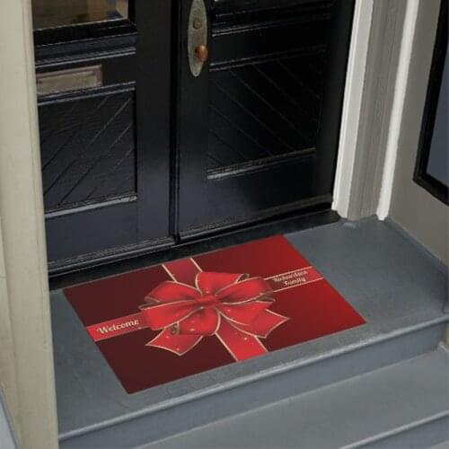 Big Red Bow Holiday Ribbon Monogram Doormat Home Decoration Entry Non-slip Door Mat Rubber Washable Floor mat