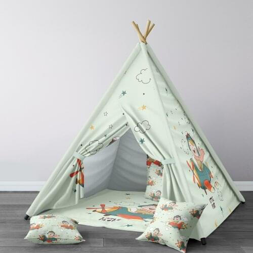 Play Tent for Kids Wigwam Portable Indoor Playground Tents Children Bedrooms Green Size Plane Hat Flag Model 299