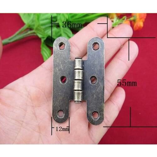 Cabinet Door Luggage Hinge,6 Holes Decor,Furniture Decoration,Antique Vintage Old H Hinges,Bronze Tone,55*36mm,20Pcs