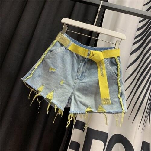 Summer New Women Hole Ripped Jeans Hot Shorts Vintage High Waist Tassel Denim Beach Shorts Casual Streetwear Wide Leg Pants