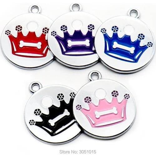 Wholesale 100pcs Crown Dog Tag Pet Dog Collar Accessories Personality Cat Puppy ID Tag Stainless Steel Paw Name Pendant Antilost