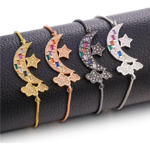 JUWANG 2020 New Fashion Chain Bracelets Jewelry For Women Rainbow Cubic Zirconia Moon Animal Charm Link Bracelets For Gifts