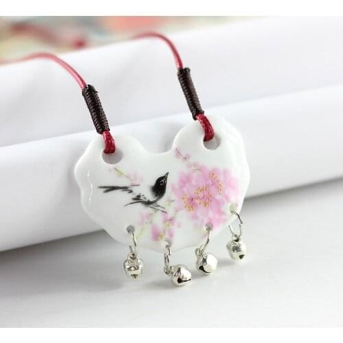 Butterfly Flower Ceramic Necklace Natural Stone Pendants Vintage Jewelry Long Chain Choker Statement Charms For Women Accesories