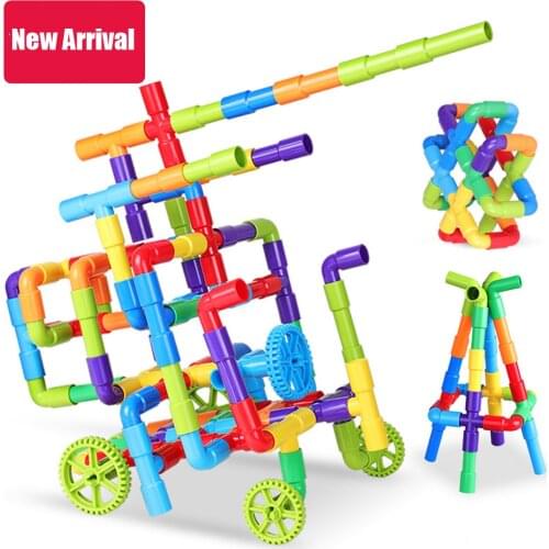 38-306 Construction Water Pipe Building Blocks Toys for Baby Plastic DIY Assembling Pipeline Tunnel Blocks Toys for Children