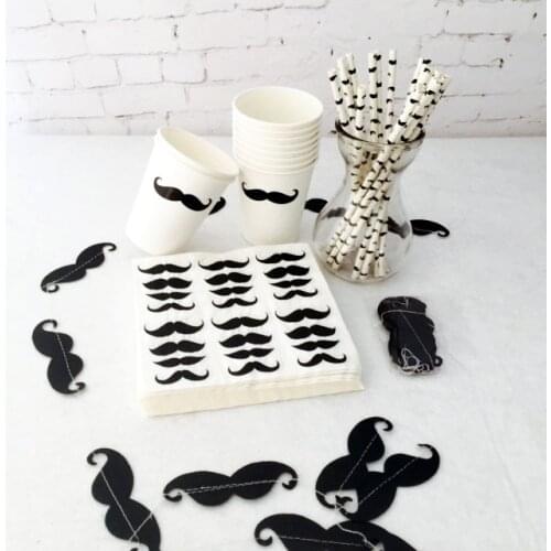 Little Man Theme Photo Prop Moustache Banner Giant 38" Mustache Balloon Mustache Latex Balloon Cup Stickers Napkins Straws Decor