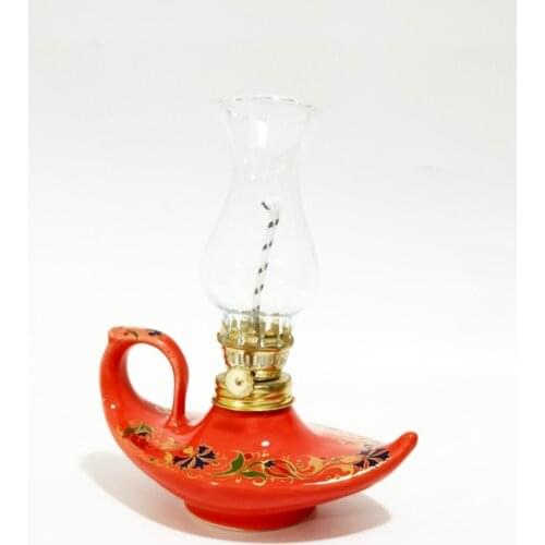 Oil lamp, Ceramic, Red Color, Gold Gilded, Tile Plug Fit Led Bulbotifli Portable Lantern Flood Light