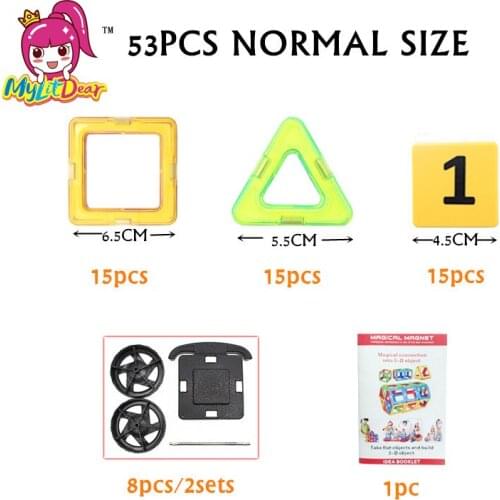 MylitDear 53pcs Big Size Magnetic Building Blocks Cars Wheel Brick Designer Enlighten Bricks Magnetic Toys For Children