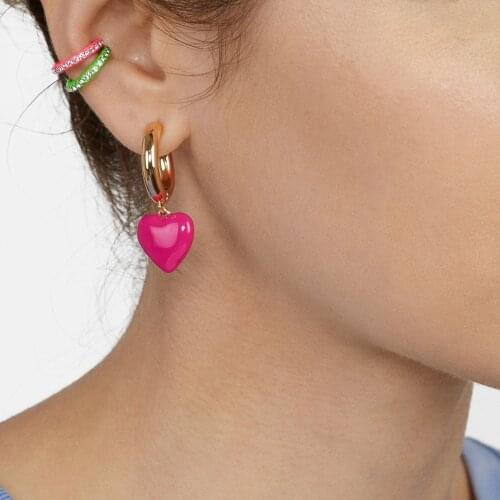 Candy Neon Enamel Heart charm dangle drop earring Gold bright colorful fashion women valentines gift jewelry