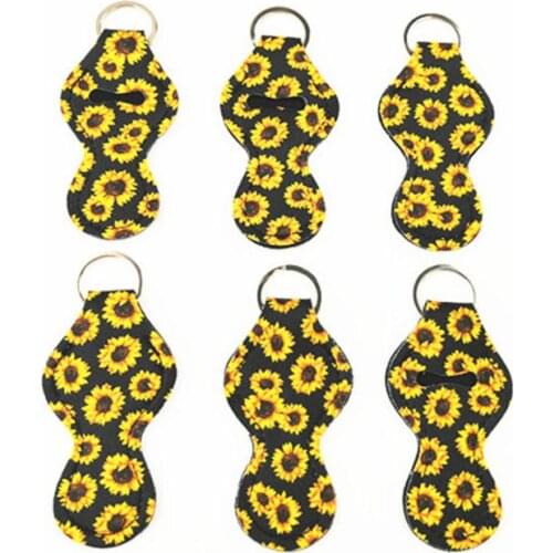 Sunflower Style stock Neoprene keychain chapstick holder for sale Factory wholesale 100pc/200pc/300pc/500pc/1000pc SN1951