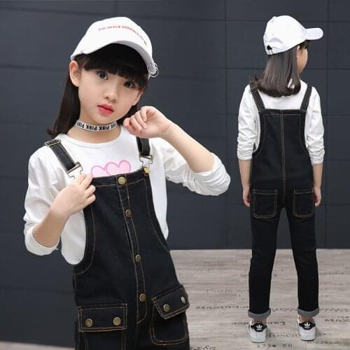 Girls Kids Spring 2017 New Cowboy Casual Suit White T-shirt+denim Overalls 2pcs Clothes Children Clothing Sets