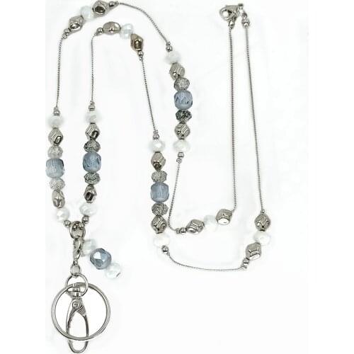 New Fashion Lanyard Necklace For Women Crystal Beads Badge Holder for Keys Women ID Necklaces Badge Holder