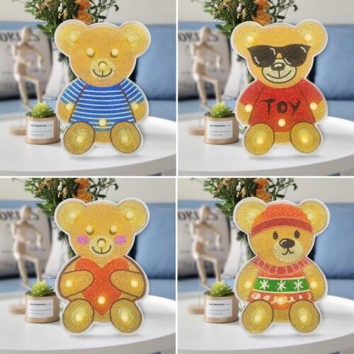 Creative new cute bear shape night light DIY full point diamond painting Lamp childrens gift Desk decoration