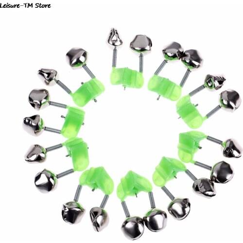 New 10Pcs/Set Durable Fishing Bite Alarms Fishing Rod Stalk Bells Clamp Tip ABS Green Fishing Accessory Lightweight