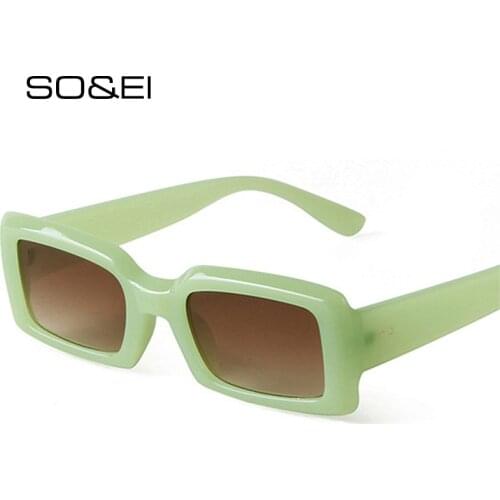 SO&EI Ins Popular Fashion Rectangle Sunglasses Women Retro Jelly Color Eyewear Shades UV400 Men Square Blue Purple Sun Glasses