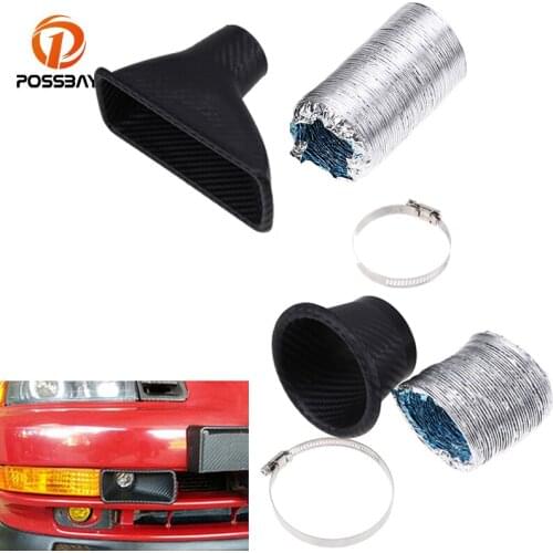 POSSBAY Car Front Bumper Turbo Air Intake Pipe Turbine Inlet Air Funnel Kit Round Rectangle Universal Fit for Most Cars