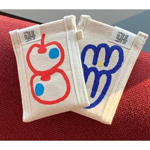 Japanese Style Canvas Business Bank ID Card Holder Double Layers Bus Photo Credit Card Badge Protector School Stainery