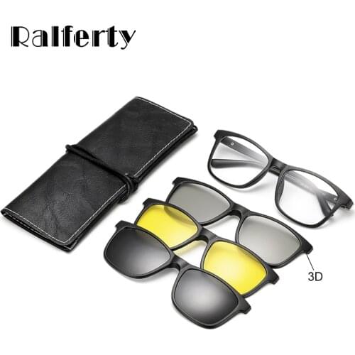 Ralferty Multi-Function Magnetic Polarized Clip On Sunglasses Men Women TR90 3D Yellow Night Vision Glasses Myopia Optic Frames