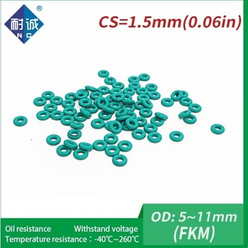 5PC/lot Rubber Ring Green FKM O ring Seals Thickness 1.5mm OD5/5.5/6/6.5/7/8/8.5/9/10/10.5/11mm Rubber O-Rings Fuel Washer