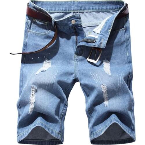 New Cool Short Jeans Street Mens Zipper Pocket Denim Pants Cotton Multi-pocket Shorts Ripped Jeans Fashion Pant Men Clothing