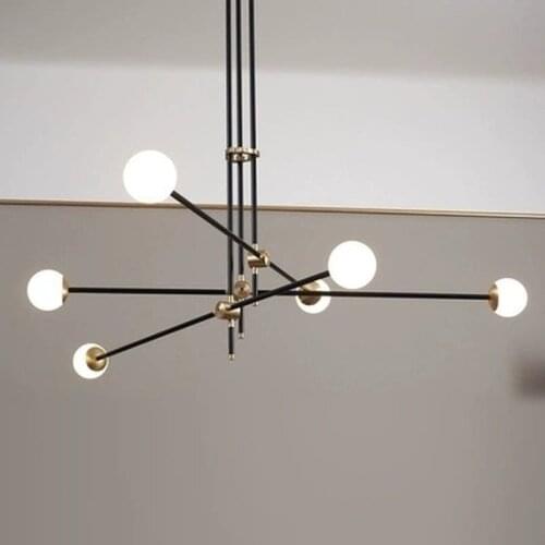 Nordic minimalist magic bean glass chandelier led post-modern geometric line brass color dining room living room lamps