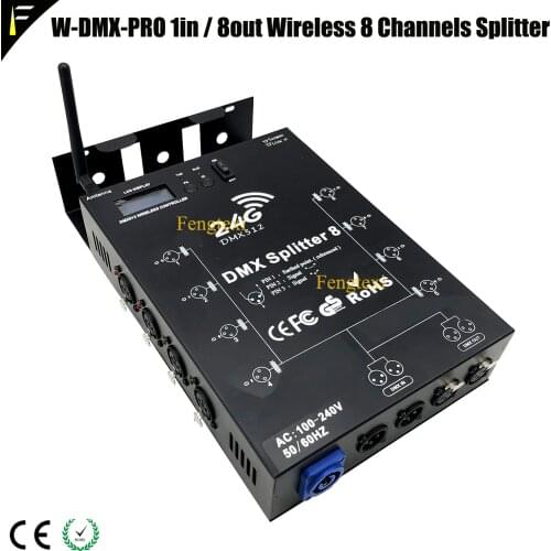 2.4G Wireless Transmission DMX512 Splitter Booster 1 in 8 out Signal Amplifier Stage Light 8CH DMX LCD Display Splitter