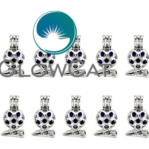 10x K637 Boys Sports Soccer Shoes Pearl Cage Jewelry Making Essential Oil Diffuser Beads Cage Locket Pendant
