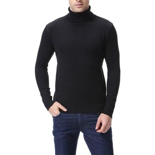 Autumn Winter Men Fashion Warm Long Sleeve Turtleneck Sweater Casual High Collar Solid Color Pullover Black White Base Top