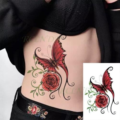 Waterproof Temporary Tattoo Sticker Red Butterfly Rose Fake Tattoo Flash Hand Arm Leg Tattoo for Girl Women Men