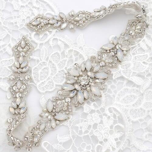 WENXI 1CS Bridal Gown Sash Rhinestones Appliques Hand Beaded Rose Gold Crystal Iron On For Wedding Dress Belt WX935