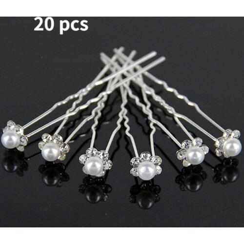 20Pcs/Flower U Shape Pearl Crystal Hair Clips Wedding Bridal Hairpins Barrette Rhinestone Women 2021 Fashion Hair Accessories