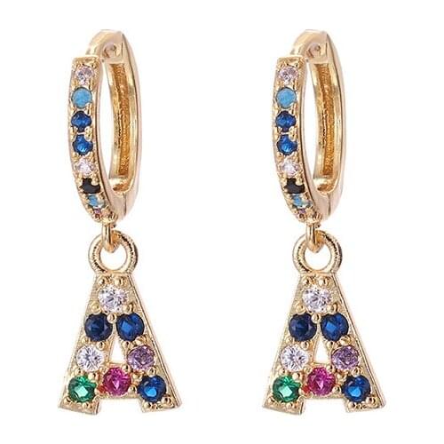 26 letters Zircon Name Earrings Initial Crystal Letter Earring Women Colored Zircon Letter Earrings Tiny Letter Earrings For BFF