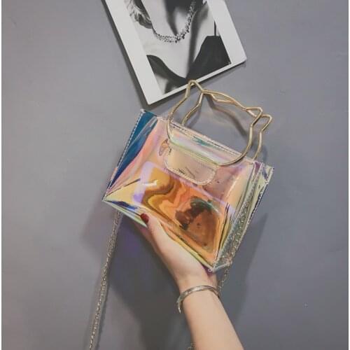 Women Bags 2020 New Fashion Korean Version Ladies Shoulder Bag Diagonal Bag Transparent Jelly Bag PU Small Square Bag