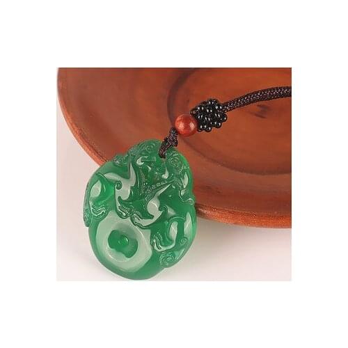 Zheru Jewelry Natural A Grade Agate Chalcedony Good Luck Double Beast Pendant Jewelry Best Gift