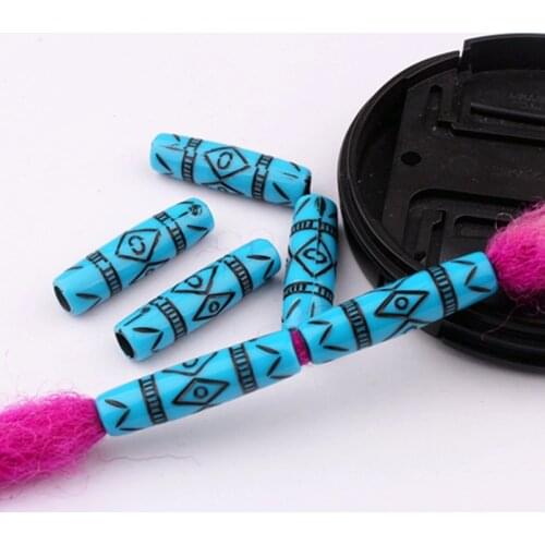 20 Pcs/set Hair Ring Blue Plastic Vintage Pattern Dreadlocks Filigree Tube Dread Locks Ring Hair Braid Rings Braiding Beads