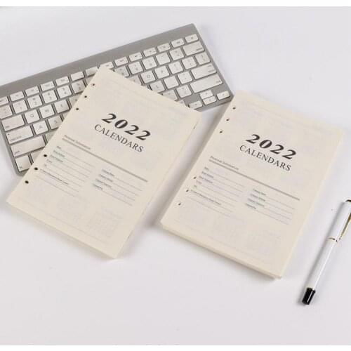 2022 English Calendar Page 6-hole Loose-lea A5 Insert 6 Binder Loose Ring Diary Holes Leaf Core Planner Refills Inne A6i2