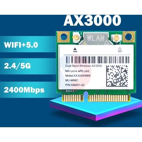 2974Mbps Wifi 6 AX3000 Wireless Half Mini PCI-E Network Wlan Wifi Card Bluetooth 5.0 802.11ax/ac 2.4Ghz/5Ghz Adapter MU-MIMO