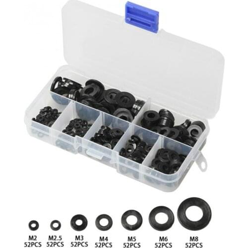 350Pcs M2 M2.5 M3 M4 M5 M6 M8 Black Plastic Nylon Washer Plated Flat Spacer Washer Seals Gasket Ring