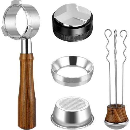 54Mm Bottomless Portafilter For Breville 8 Series Stainless Steel Coffee Espresso Machine Tumbler Stirrer Wood Handle